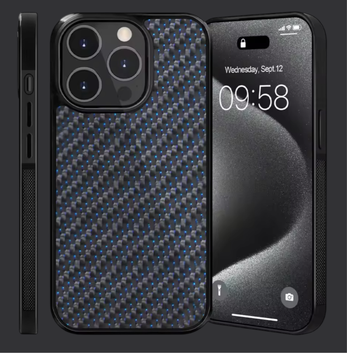 Blue Luxury Gloss Real Carbon Fiber Armor Shockproof Cover